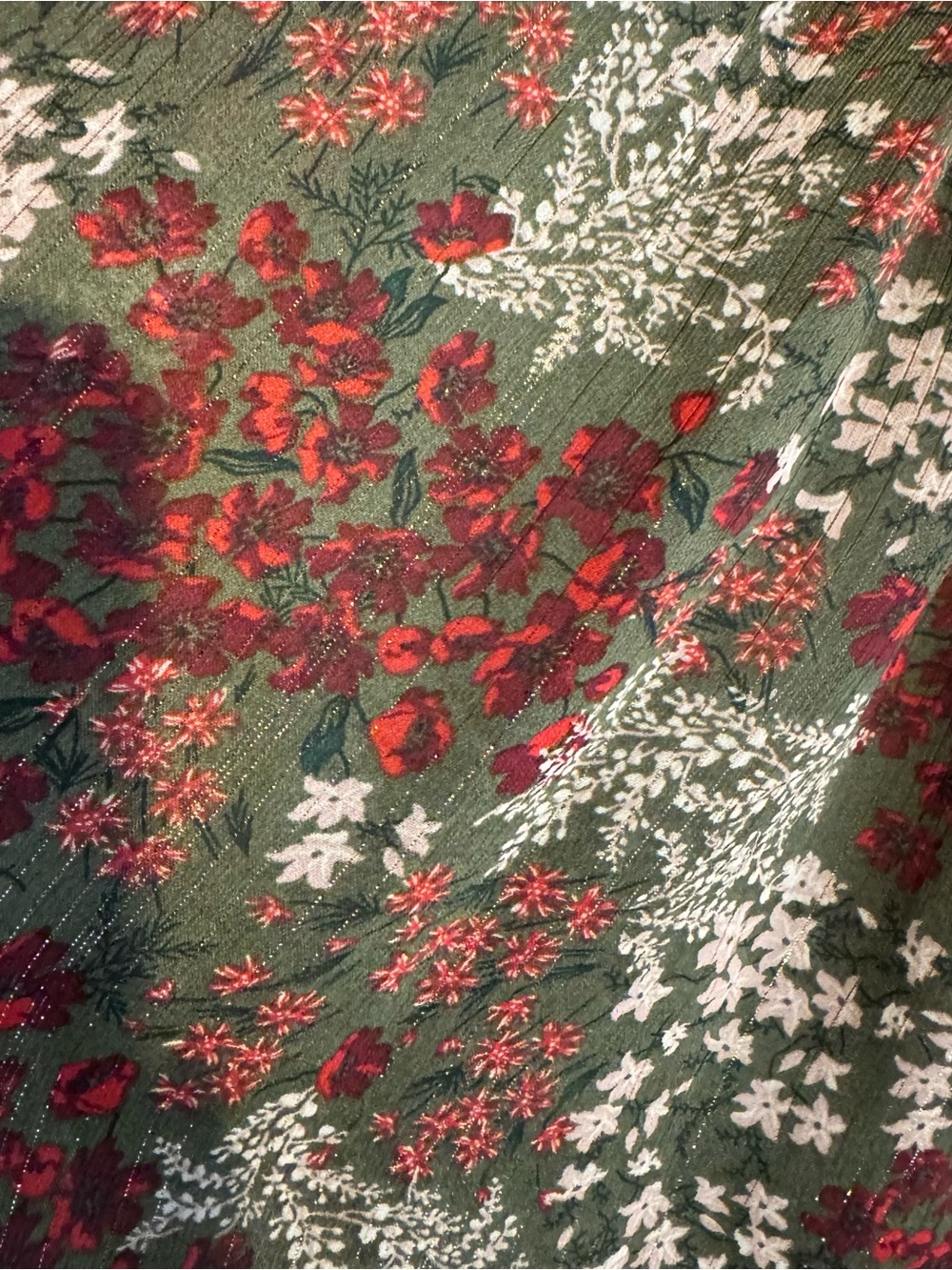 GORGEOUS Olive Floral Tie-Neck Peasant Blouse FALL!!! LARGE #W - Picture 8 of 11